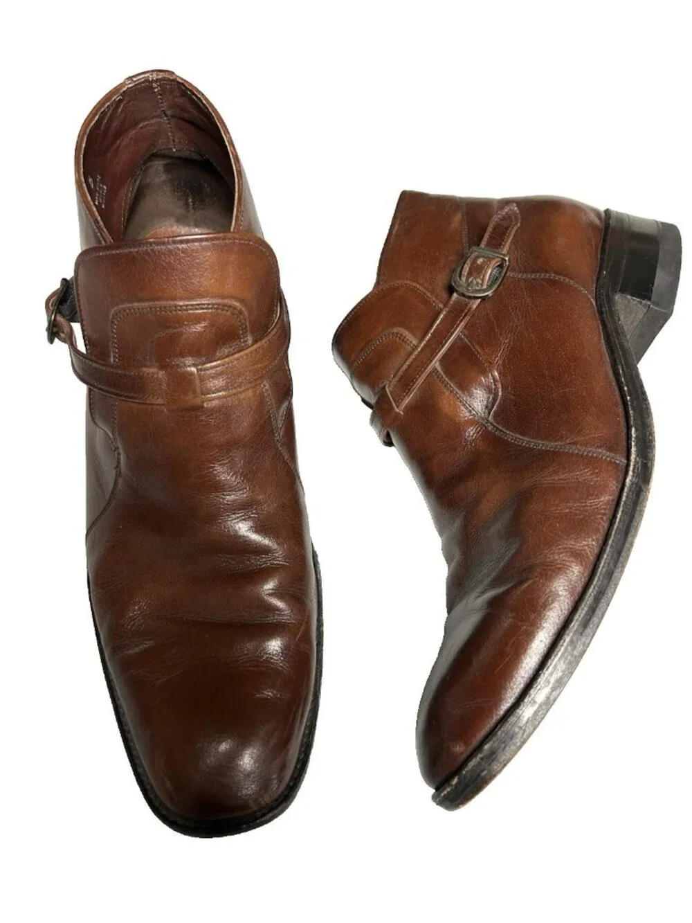 Freeman Free Flex Mens Brown Leather Buckle Ankle Shoes Monk Strap Boot 9 E Wide